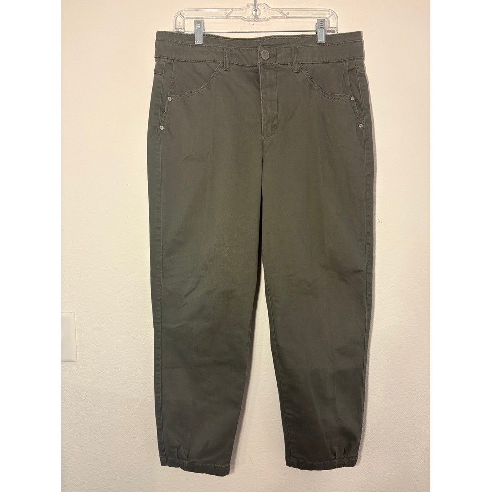 Democracy Ab Tech Pants Womens Sz 14 Olive Green High Rise Tapered Twill Chino - Picture 1 of 11